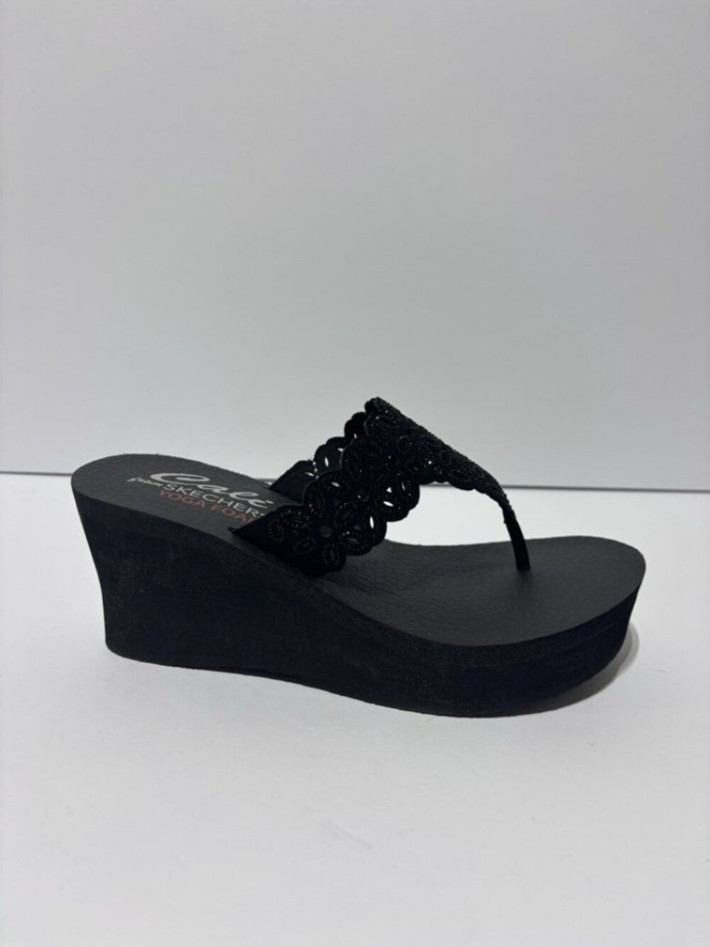 Skechers Women’s Cali Padma Black Wedge Sandals, Size 8 M